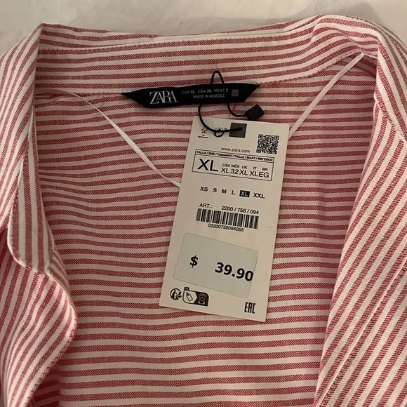 Nwt Zara red/white stripe button down - Picture 2 of 2
